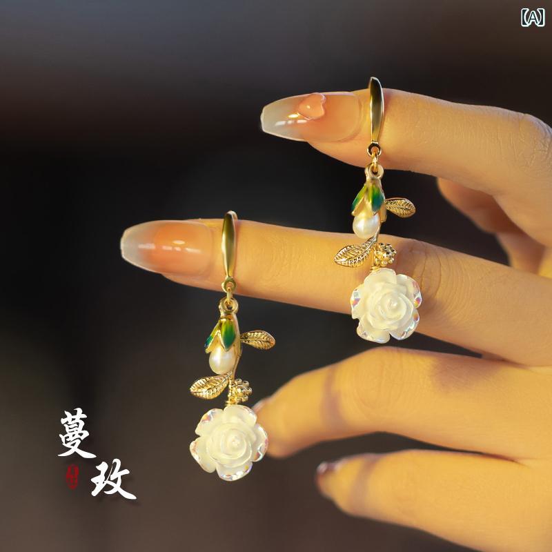 ピアス チャイナ風 S925 エスニック ローズ シルバー レディース 薔薇 アクセサリー エレガント 普段使..