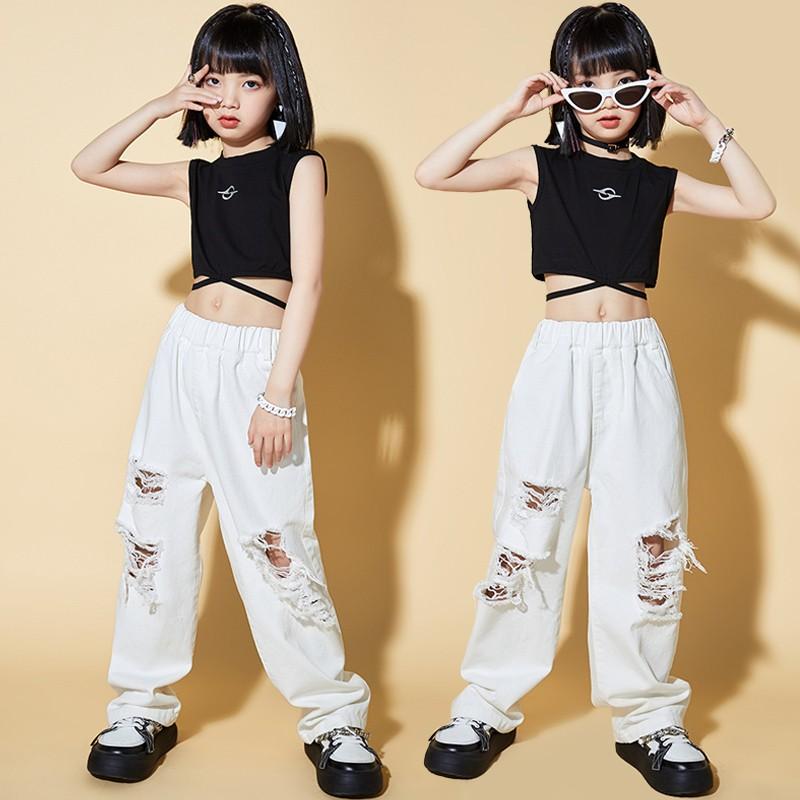儿童 - 子供服 女の子 Tシャツ タンクトップ へそ出し パンツ コスチューム バンド ダンス ヒップホップ ストリート系 パフォーマンス 衣装 クール かっこいい キッズ