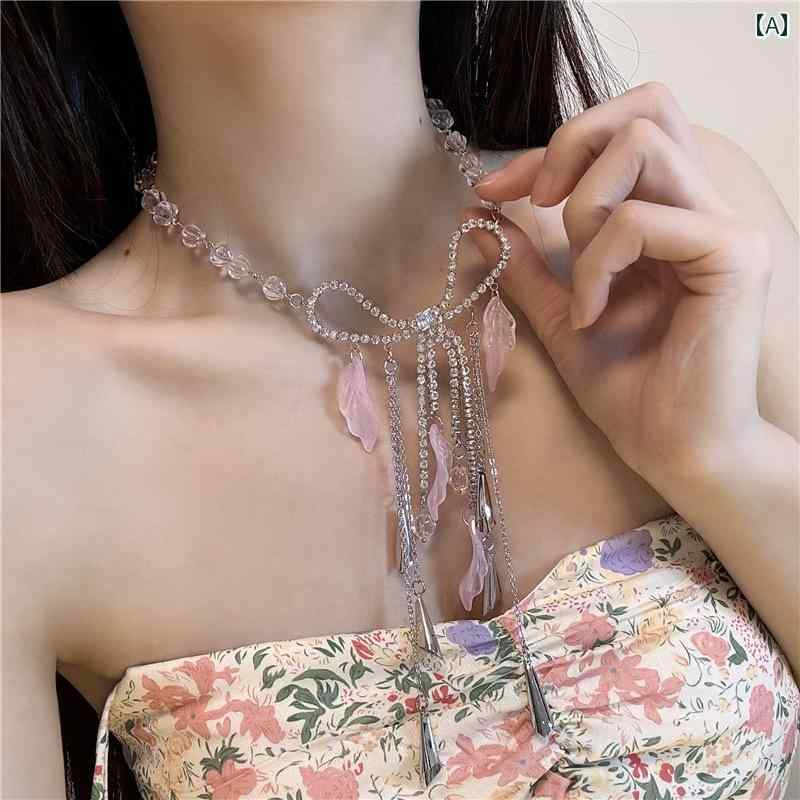 ネックレス フェミニン ゴシック サブカル レディース ピアス リボン 花びら 蝶結び目 レディース 豪華感 鎖骨 チェーン エレガント おしゃれ