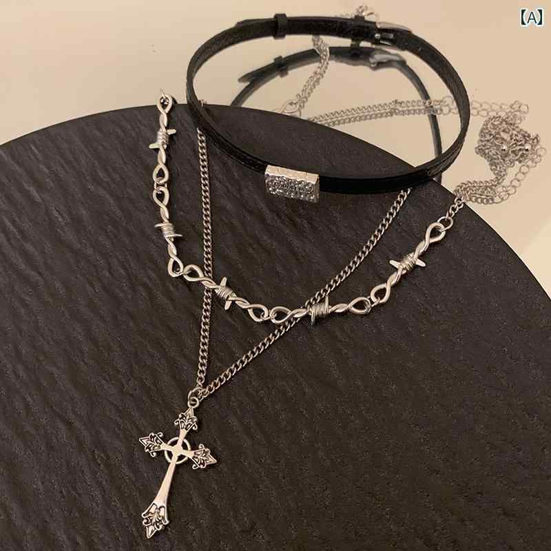 チョーカー ゴシック 多層 クロス ネックレス レディース 個性 ネックレス アクセサリー おしゃれ きれいめ