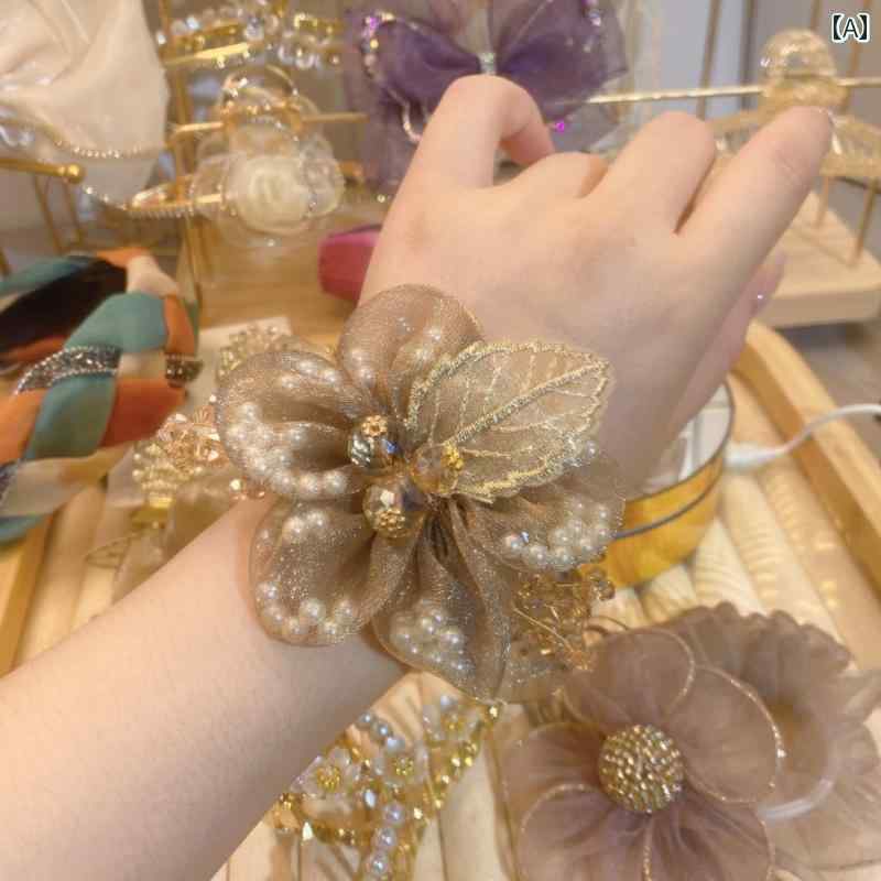 レディース アクセサリー ヘア オー ガンザ ハイエンド シュシュ バンド ヘッド 花