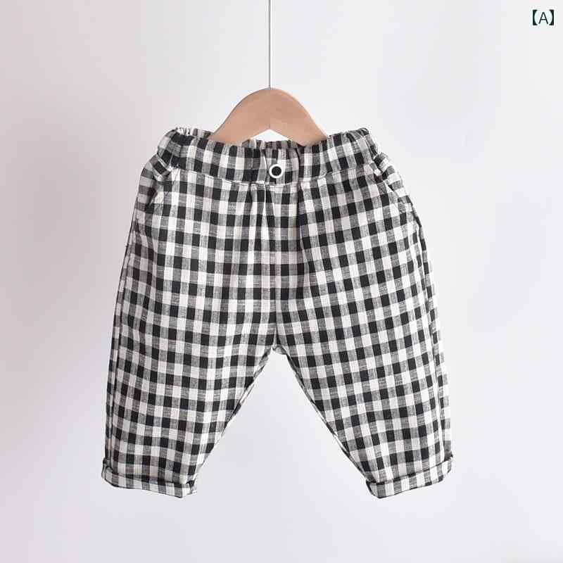 パンツ キッズ ファッション 男の子 夏 薄手 子供 チェック柄 カジュアル パンツ新 中 大型 子供 クロップドパンツ 韓国 子供服