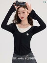 黒 フェイク セットアップ フィット 長袖 レディース 春夏秋 トップス カジュアル 韓国 ファッション セクシー 重ね着風 フェミニン シック トレンド マー...