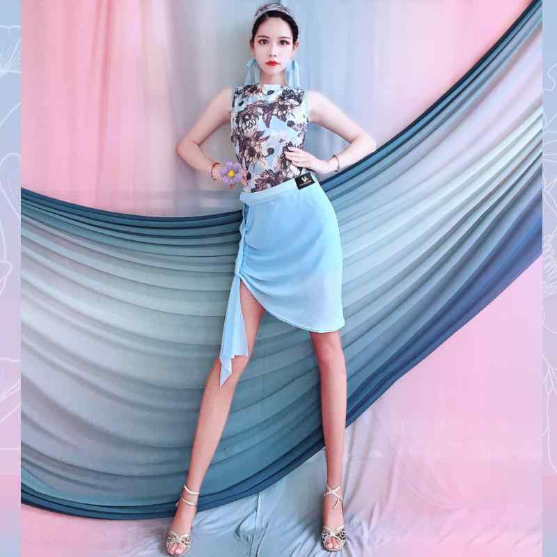 夏 ラテン ダンスウェア ガール トレーニング 子供 大人 レディース 魅力 セクシー レディース スカイ..