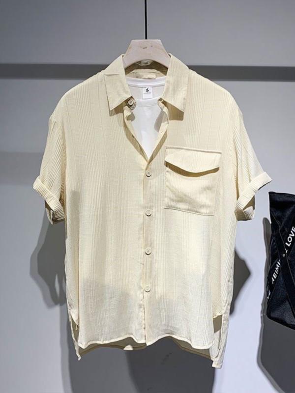 メンズ 夏 トップス シャツ サマー 韓国 シンプル 半袖 ファッション 薄手 四分袖