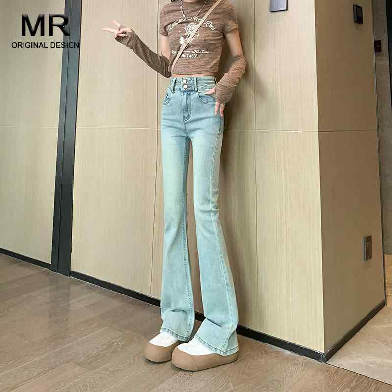 Boot Cut Jeans - デニムパンツ レディース スタイリッシュ レトロ ハイウエスト ブーツ カット ジーンズ 女性 春夏 スリム ストレッチ ストレート ワイド レッグ ジーンズ