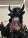 レディース 冬 帽子 ユニーク 牛魔王 ビッグ ブラック パイロット ハット 耳保護 防風 防寒 サイクリング 牛頭