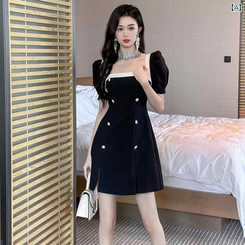 レディース 夏 ワンピース 黒 ドレス 女性 ウエスト スリム 小さい フレグランス a ライン スカート