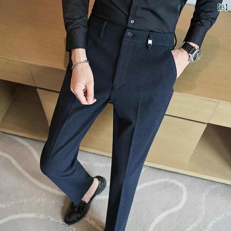 パンツ スーツ スラックス ウール メンズ 春秋 ハイエンド ビジネス フォーマル カジュアル 秋冬 スキニー スリムフィット