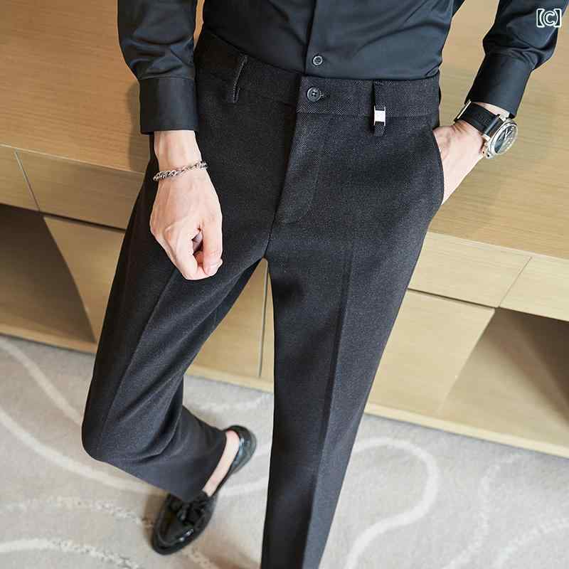 パンツ スーツ スラックス ウール メンズ 春秋 ハイエンド ビジネス フォーマル カジュアル 秋冬 スキニー スリムフィット