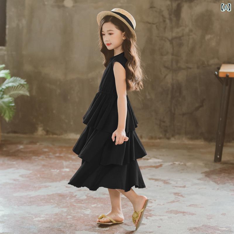 ドレス スカート キッズ ファッション ガールズ ノースリーブドレス 夏 中 大型 子供 タンクトップ 韓..