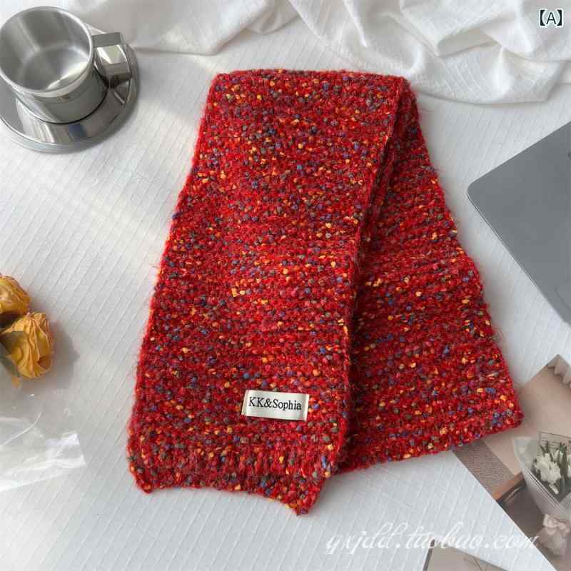 マフラー かわいい ストール カラフル 短い 小さい スカーフ 女性 冬 色 キャンディー レボー ジェリービーンズ ウール ニット