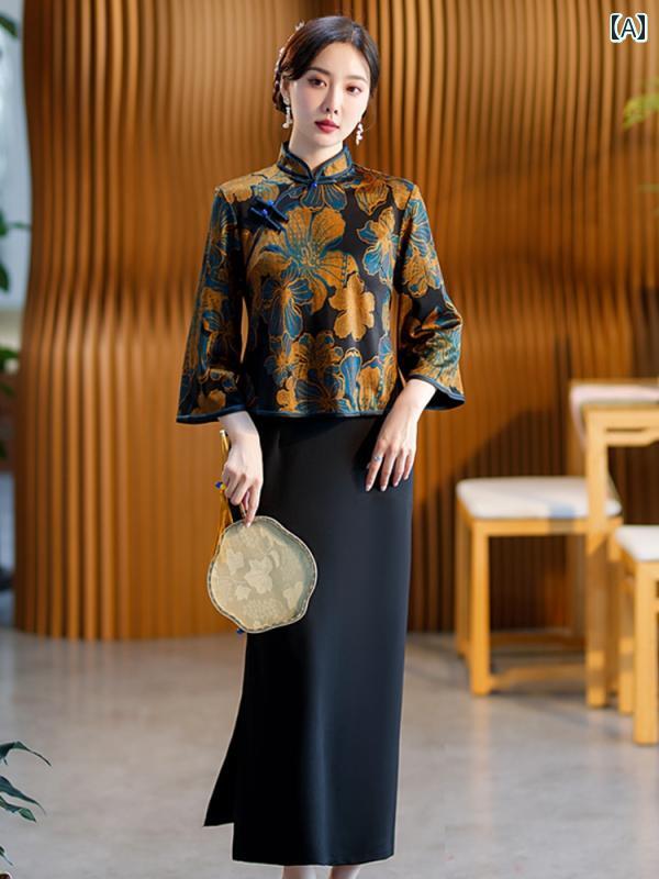 チャイナドレス レディース パフォーマンス 撮影 薄手 チャイナ エレガント シンプル レトロ 中華服 中国風 民族風 パーティドレス 大きめサイズ