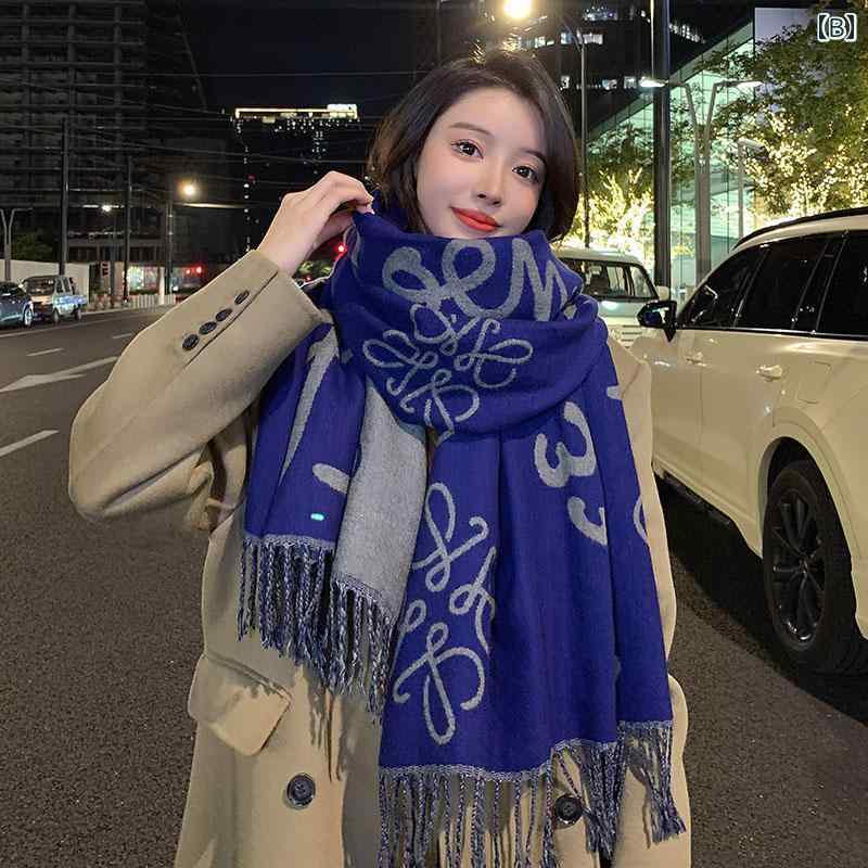 秋 冬 マフラー サファイア ブルー 暖かい スカーフ 女性 韓国 ロング 厚手 防寒 ...