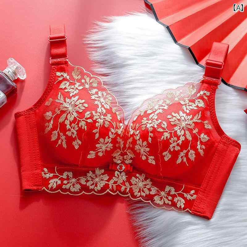 ブラジャー 下着 赤 レディース 秋冬 エレガント レース グラマラス セット セクシー エスニック 吉祥 刺繍 個性