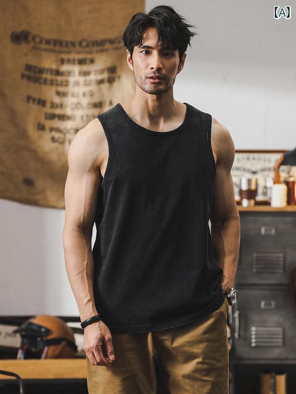 メンズ 夏 タンクトップ ノースリーブ トップス ラウンドネック カジュアル ストリート バスケ おしゃれ かっこいい 着やい 動やい 快適 スポーツ レジャー アウトドア キャンプ パフォーマンス