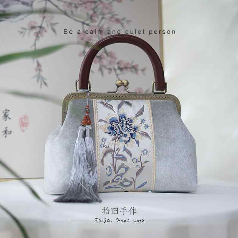 ハンドバッグ レディース 刺繍 エスニック クロス ボディ タッセル ハンドバッグ チャイナ ドレス ディ..