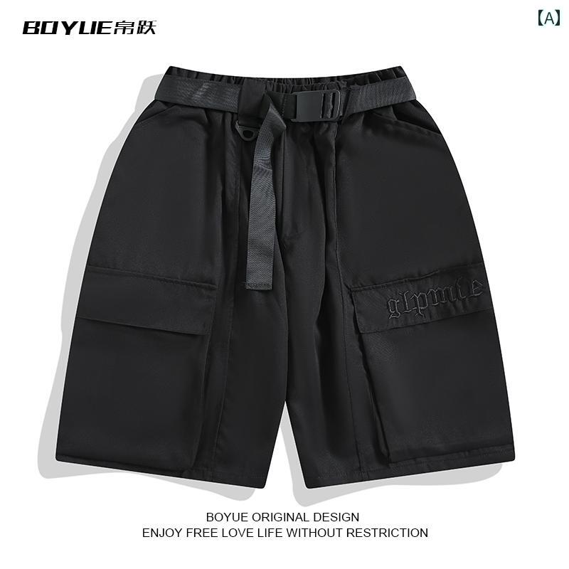 Nylon Shorts - メンズ カジュアル パンツ ハーフ バスパン 和風 レトロ ワークウェア 五分丈 ウエスト バンド ヒップ ホップ スポーツ ショーツ