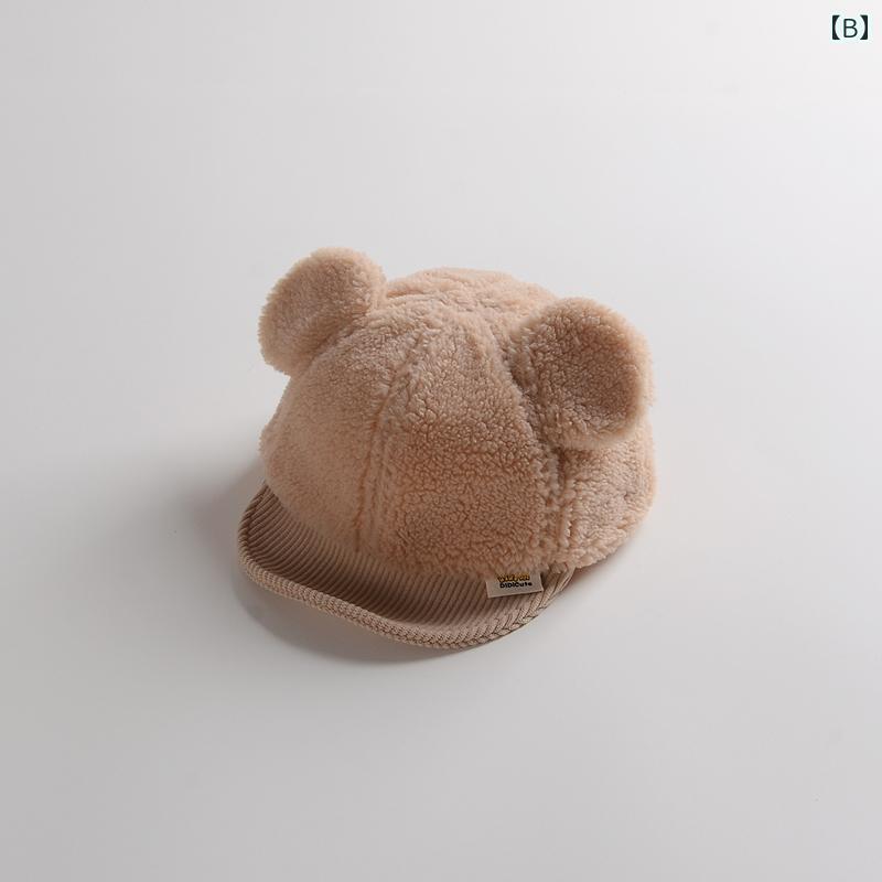 セキュアデポのキッズ ベビー ウール帽子 耳 かわいい 帽子 春秋 男の子 柔らかい つば ぬいぐるみ ひさし 帽子 日焼け防止 帽子 女の子 帽子 秋 約8か月24ヶ月赤ちゃん頭囲4448CM範囲｜アングル3