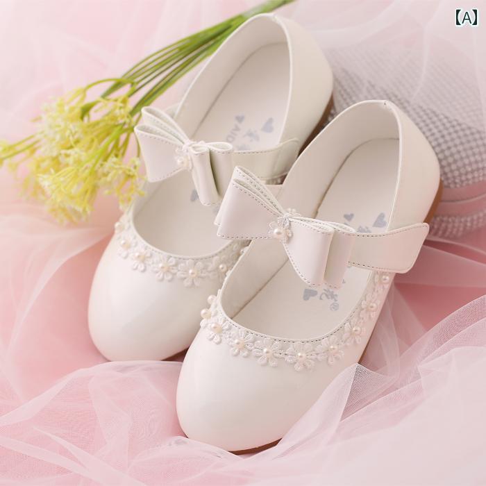 靴 シューズ 女の子 ガールズ 丸い つま先 オフ ホワイト 子供用 パフォーマンス 春秋 大きい 子供用 プリンセス 女性用 赤い PU シングル