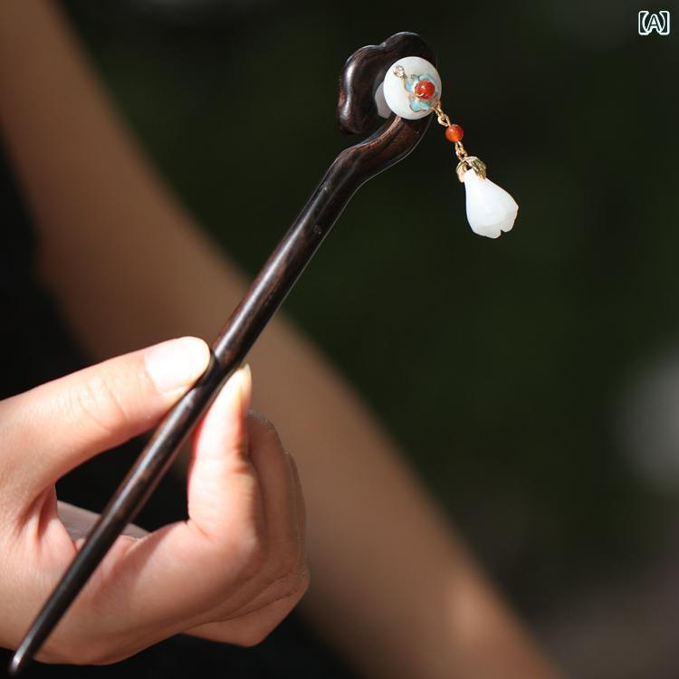 かんざし レディース ヘアアクセサリー 簪 エスニック 髪飾り 両面 バックル マグノリア ヘアピン チャ..