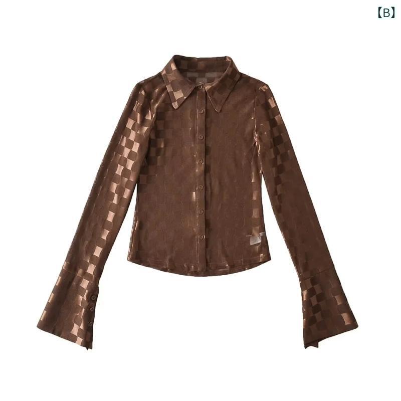 シャツ トップス レディース ファッション アメリカン サブ メッシュ 日焼け防止 薄手 長袖 ショート ベルスリーブ シック