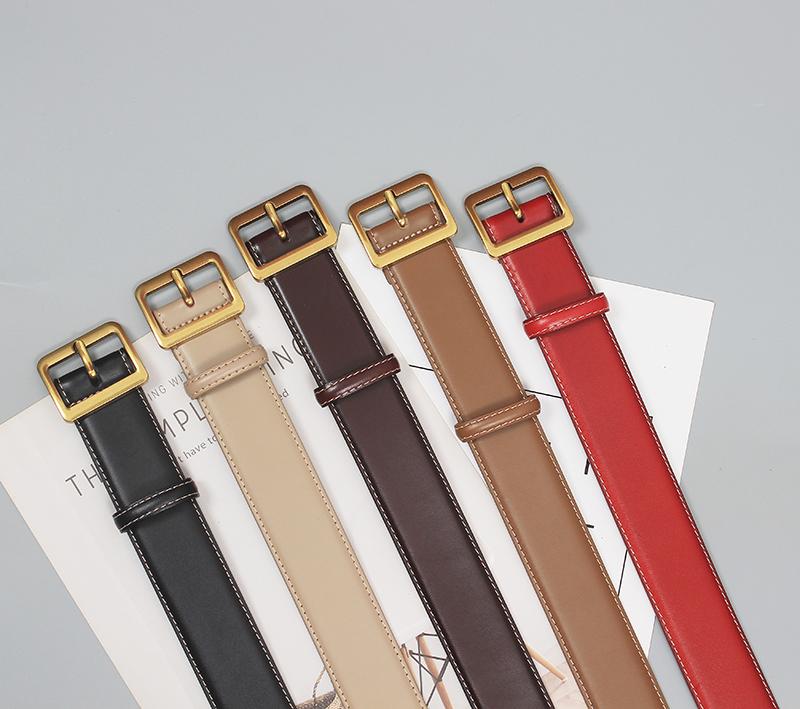 ベルト レディース ジーンズ シンプル ベルト 装飾 革 イン スクエア 銅 バックル 学生 パンツ 幅広 メ..