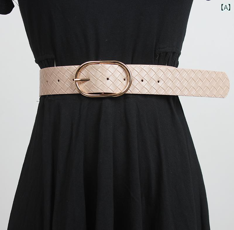 レディース カジュアル ベルト チェック柄 オーバル バックルベルト 韓国 カレッジ シンプル レトロ イン 牛革