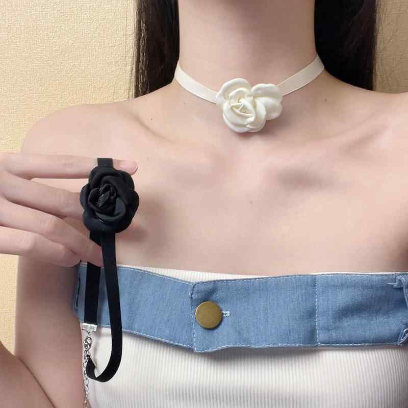 ネックレス レディース チョーカー ガーリー Y2K サブカル レトロ エレガント 椿 豪華感 レディース 立体 フラワー アクセサリー シンプル 上品 おしゃれ
