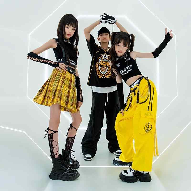 子供服 女の子 男の子 Tシャツ タンクトップ へそ出し パンツ ミニスカート コスチューム バンド ダンス ヒップホップ ストリート系 パフォーマンス 衣装 クール かっこいい キッズ