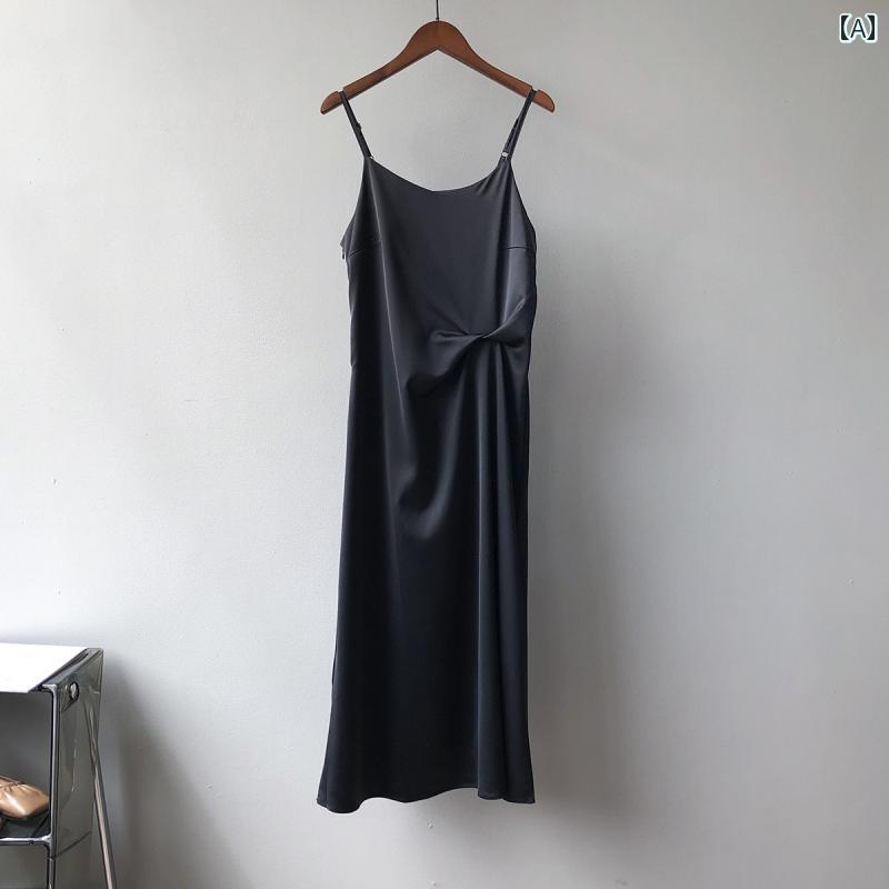 レディース 夏 フランス アセテート サテン サスペンダー ドレス 春 インナーウェア 魅惑的 ボトム スカート ロング