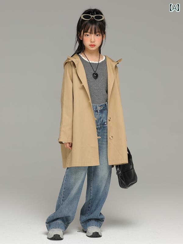 子供服 アウター カジュアル シンプル 普段使い キッズ 小さい 女の子 春秋 英国 ミドル丈 ウインドブレーカー 子供用 小さい ゆったり アウタージャケット