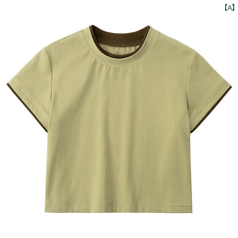 トップス Tシャツ キッズ おしゃれ ナチュラル 子供服 夏服 カジュアル ベビー 半袖 男の子 女の子 ラウンドネック グリーン スタイル