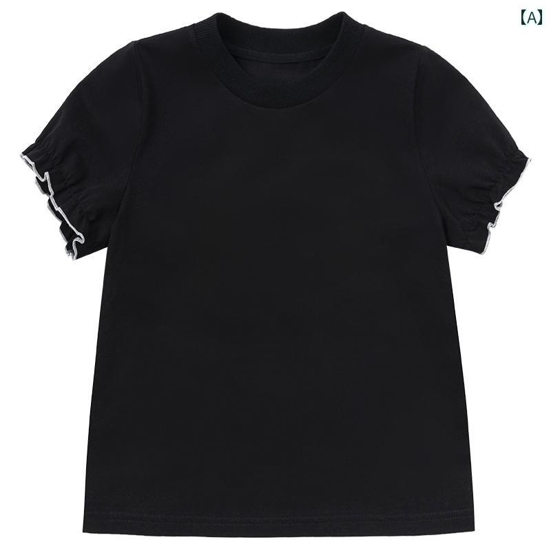 トップス Tシャツ キッズ おしゃれ ナチュラル 子供服 黒 肌に優しい 通気性 ニット 綿 親子 カジュアル 半袖 中 大 女の子 夏