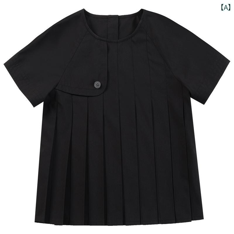 トップス シャツ 子供服 おしゃれ ナチュラル 普段着 キッズ シンプル 黒 高級感 カジュアル 半袖 女の子 夏 着 薄手