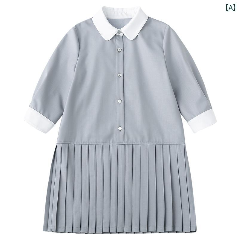Occidental Goods - スカート 子供服 ボトムス ナチュラル 普段着 キッズ 春夏 女の子 親子 無地 カレッジ スタイル シングルブレスト 七分袖 ストレート プリーツスカート