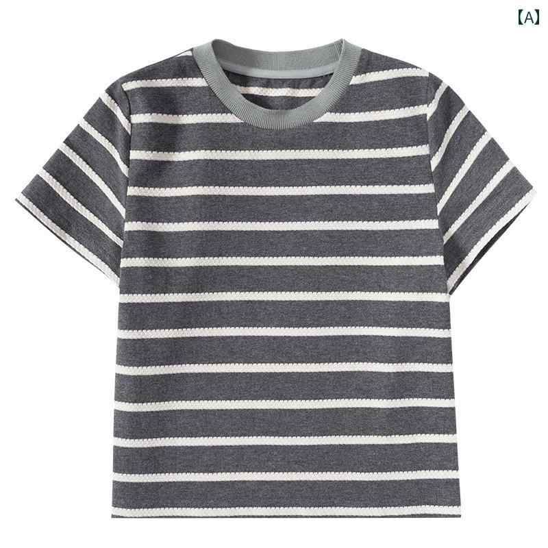トップス Tシャツ キッズ おしゃれ ナチュラル 子供服用 黒白 ストライプ ラウンドネック 綿 カジュアル 男の子 女の子 夏 半袖