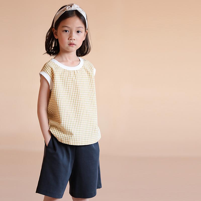 トップス Tシャツ キッズ おしゃれ ナチュラル 子供服 春夏 男の子 女の子 親子 コットン カジュアル ラウンドネックノースリーブ チェック柄 半袖