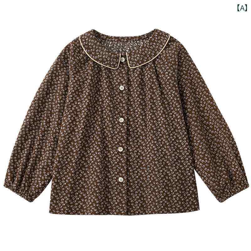 トップス シャツ 子供服 おしゃれ ナチュラル 普段着 キッズ 女の子 子供 冬 親子 人形 襟 花柄 裾 上げ シングルブレスト 長袖 フォレスト