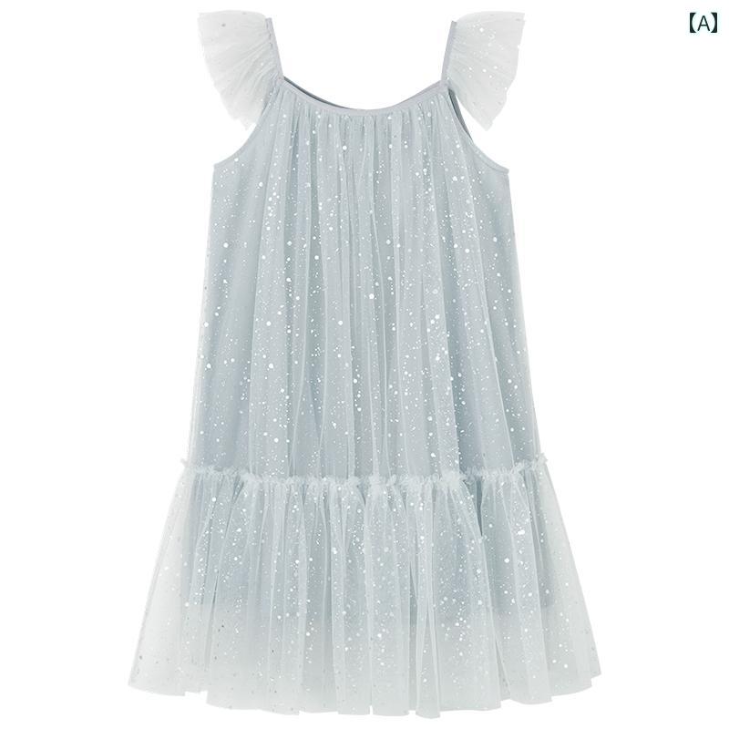 スカート ドレス スカート ワンピース かわいい 子供服 キッズ フェアリー 子供 サスペンダー 夏 プリンセス ガーゼ 女の子 パフォーマンス