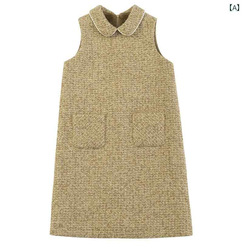 ドレス ワンピース キッズ かわいい ナチュラル 子供服 秋冬 スタイル エレガント ノースリーブドレス 女の子 人形 襟 ウール ベスト