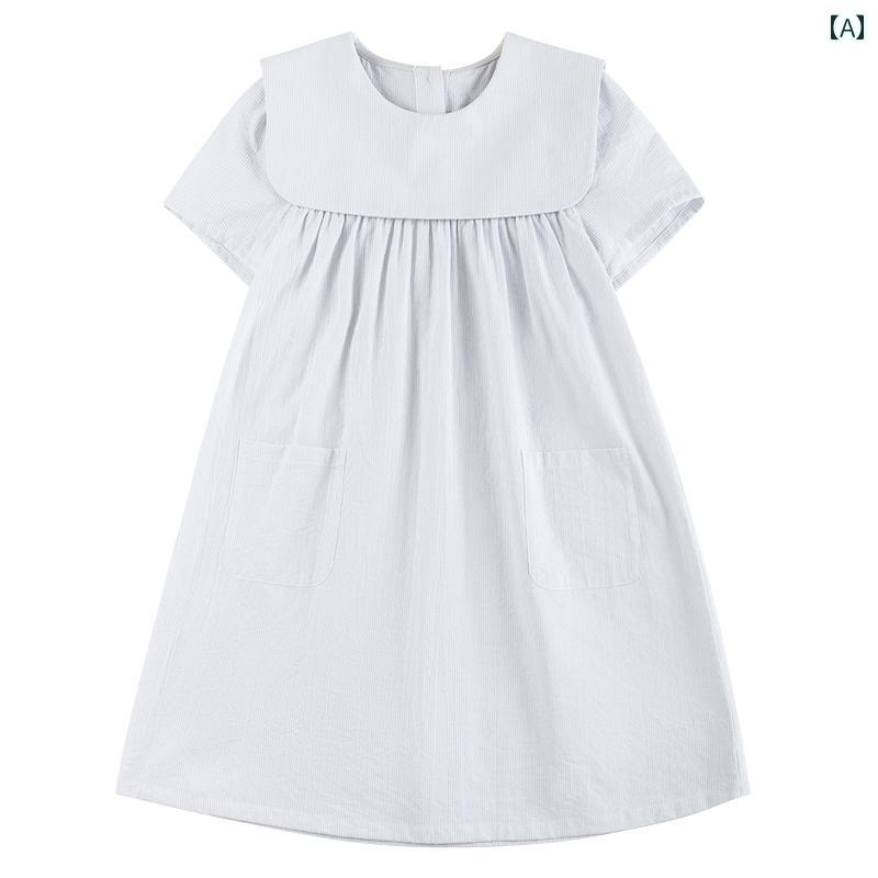 スカート ドレス ワンピース キッズ かわいい ナチュラル 子供服 夏 子供 夏 半袖 綿 シンプル 文学 カ..