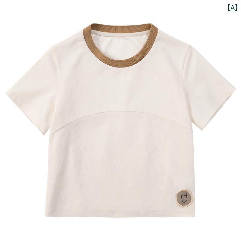 トップス Tシャツ キッズ おしゃれ ナチュラル 子供服 ベージュ 子供 ラウンドネック 男の子 女の子 通気性 快適 ベビー 半袖 夏 薄手