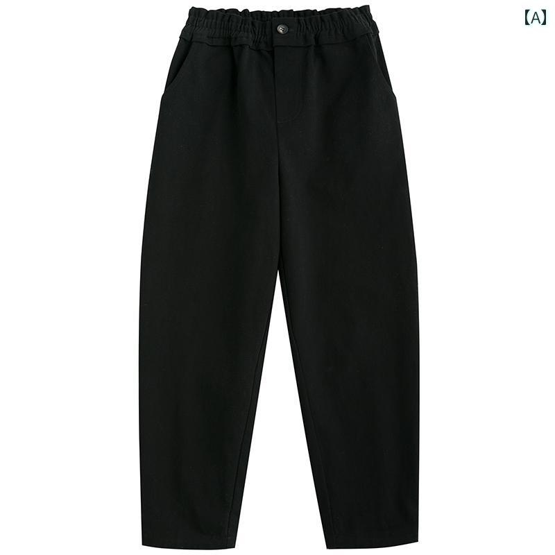 パンツ カジュアル 子供服 ボトムス ナチュラル 動きやすい キッズ 秋 親子 スタイル 黒 綿 暖かい 弾性 ウエスト 多目的 ズボン メンズ レディース