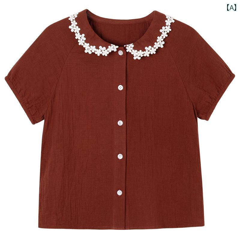 トップス ドレス シャツ 子供服 おしゃれ ナチュラル 普段着 キッズ 赤い 人形 襟 サマー 薄手 カジュ..