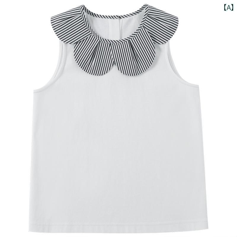 トップス シャツ 子供服 おしゃれ ナチュラル 普段着 キッズ 夏 ストライプ 花びら 襟 小さい 女の子 肌に優しい 綿 ノースリーブベスト