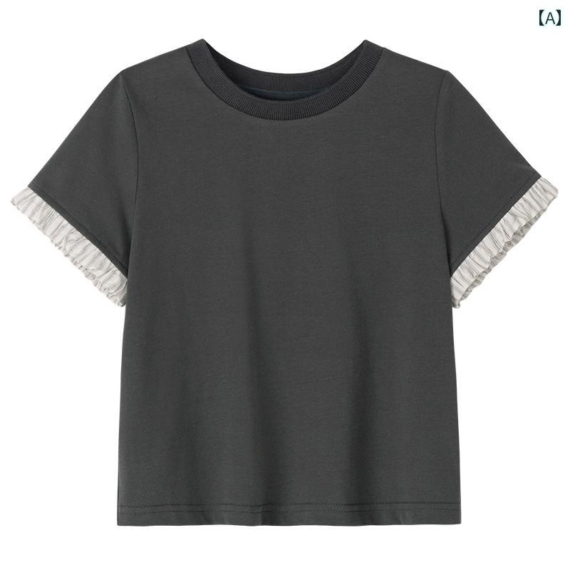 トップス Tシャツ キッズ おしゃれ ナチュラル 子供服用 ダーク グレー 半袖 夏 薄手 ラウンドネック 女の子 夏 ファッション スタイル