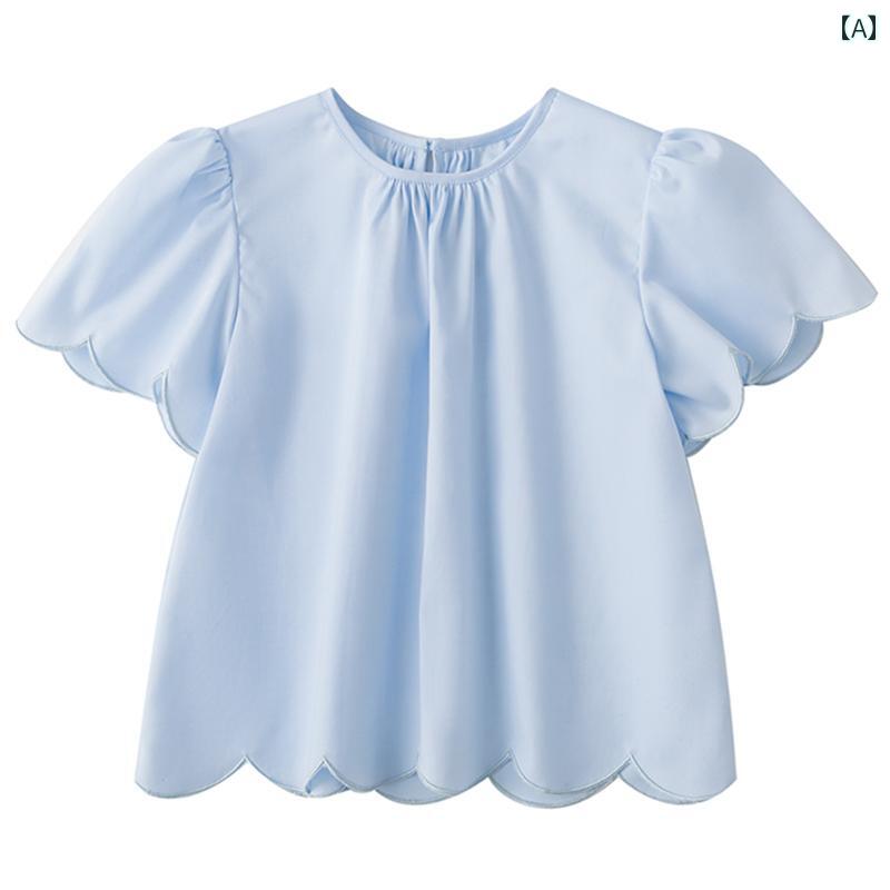 トップス シャツ 子供服 おしゃれ ナチュラル 普段着 キッズ コーマ 綿 肌に優しい 雲 親子 ラウンドネック 半袖 小さい 女の子 夏