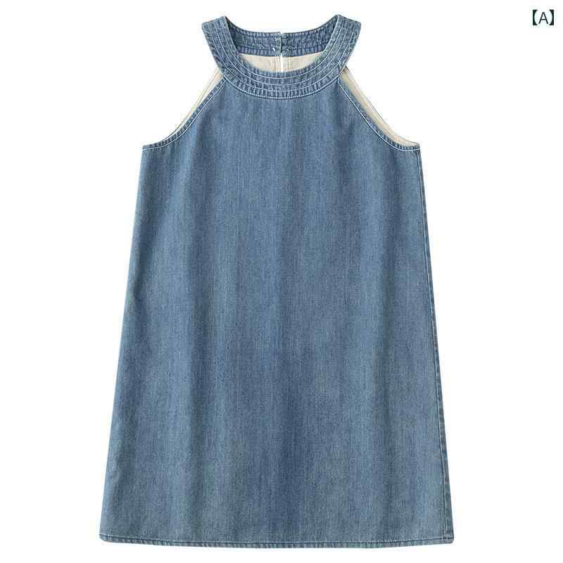 スカート ドレス ワンピース キッズ かわいい ナチュラル 子供服 春夏 子供 サスペンダー 親子 ベスト デニムスカート ホルターネック 女の子 おしゃれ