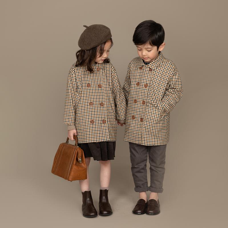 ジャケット 子供服 アウター カジュアル シンプル 普段使い キッズ 秋 男の子 女の子 子供 親子 暖かい レトロ チェック柄 ウインドブレーカー ダブルブレスト